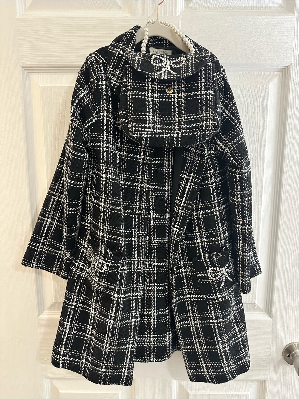 Girls Rachel Zoe Tweed Plaid Dress & Matching Coat Size 8 with purse